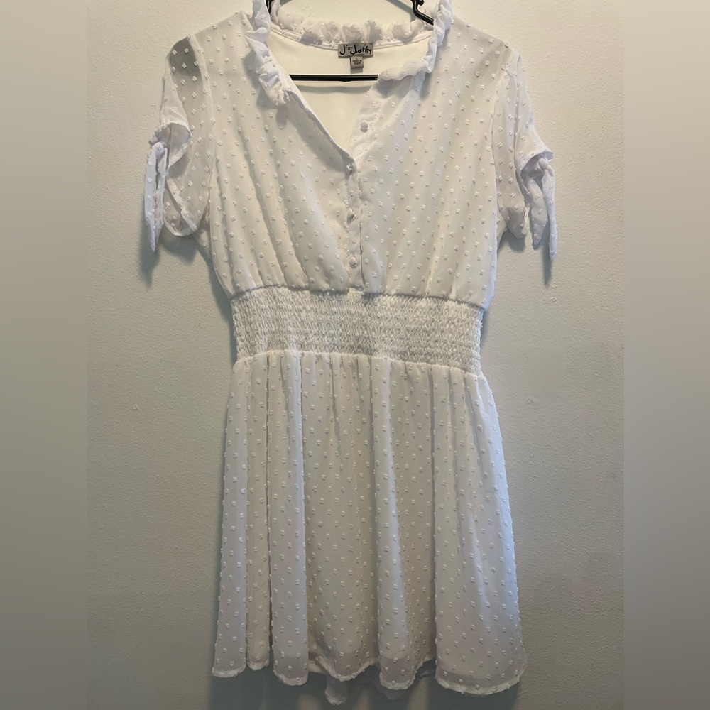 J for Justify White Pleated Sundress with Peter Pan Collar
